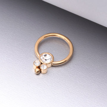 Detail View 1 of Golden Royal Bali Sparkle Beaded Steel Captive Bead Ring-Clear Gem